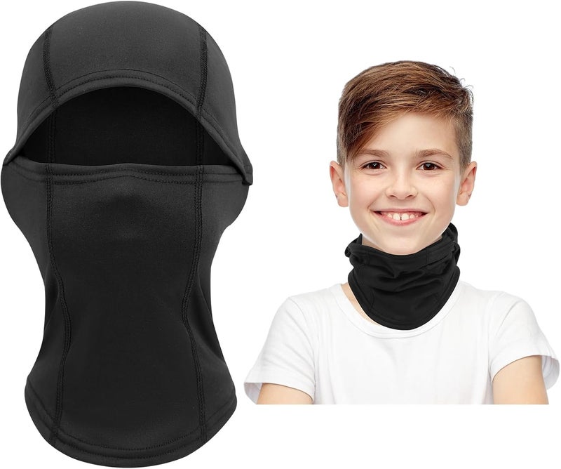 Beehow Store Kids Balaclava Ski Mask Scarf, Kids Fleece Gaiter Cold Weather Full Face Mask for Boys & Girls - Black - Image 3